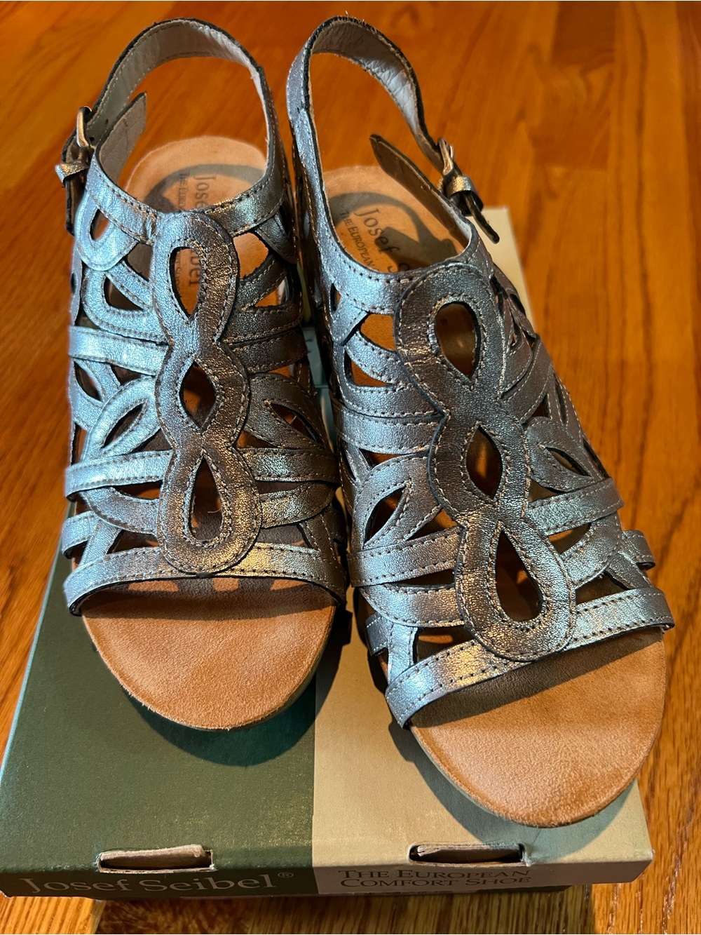 Josef Seibel Metallic Silver Cutout Slingback Sandals